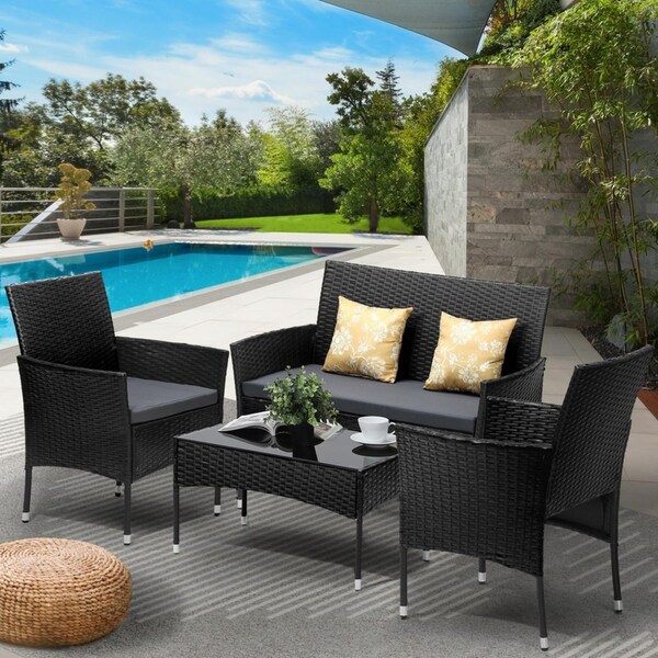 Livsip 4PCS Outdoor Furniture Setting Patio Garden Table Chair Set Wicker Sofa