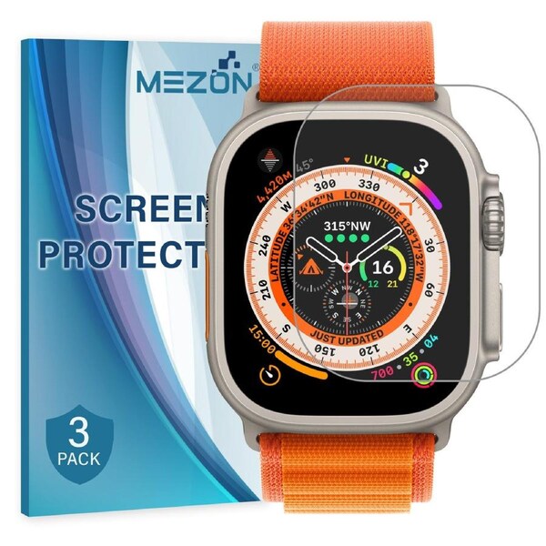 [3 Pack] Apple Watch Ultra 2 (49 mm) Ultra Clear TPU Film Screen Protectors by MEZON – High Protection, Shock Absorption (Apple Watch Ultra 2, Clear)