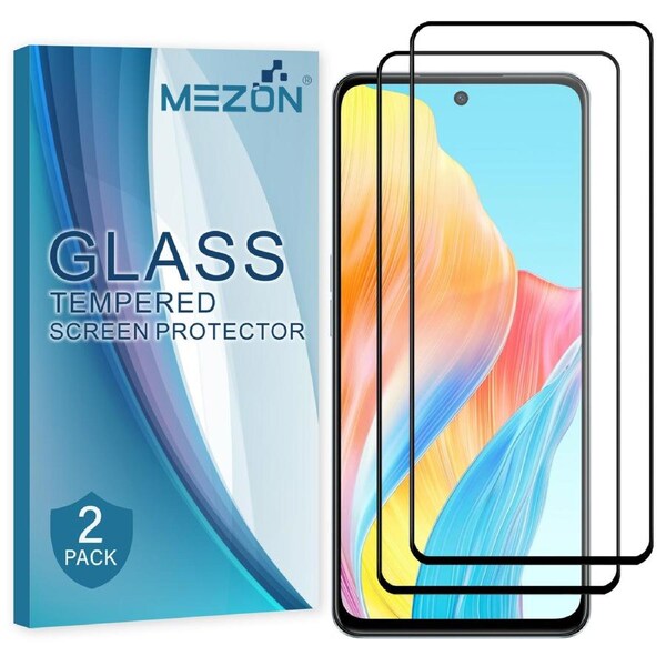 [2 Pack] Full Coverage OPPO A98 5G Tempered Glass Crystal Clear Premium 9H HD Screen Protector by MEZON (OPPO A98 5G, 9H Full)