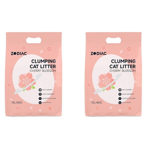 2x Zodiac 10L/6kg Clump Bentonite Clay Pet Cat Litter Absorbent Cherry Blossom