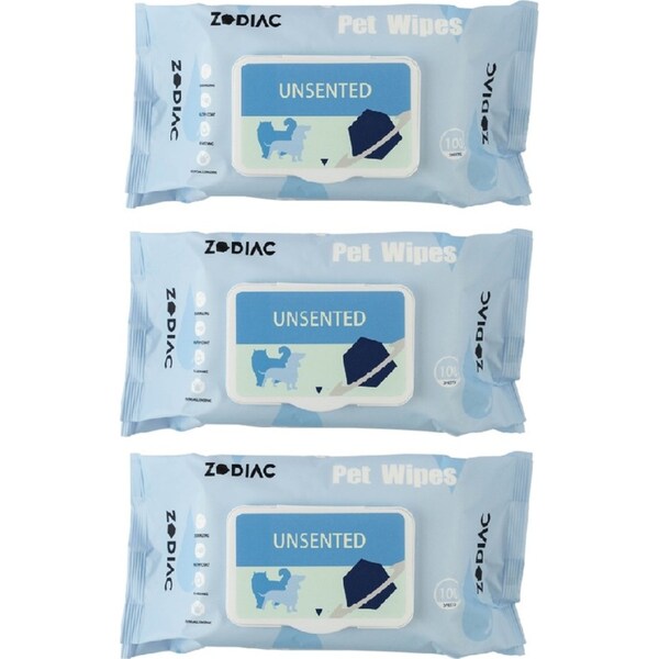 3x 100pc Zodiac Unscented Grooming/Cleaning Pet Dog/Cat Antibacterial Wipes
