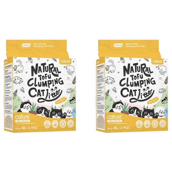 2x Cature 6L/2.4kg Milk Tofu Clumping Cat Litter Pellets Odour Control Flushable