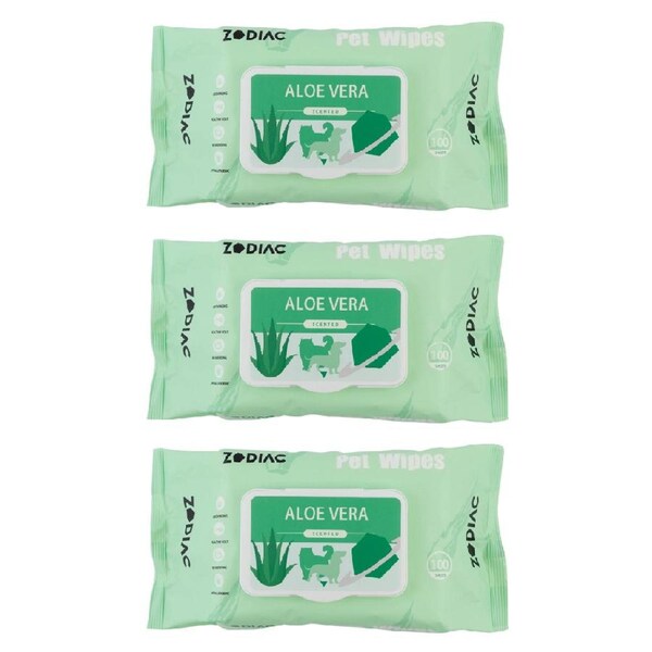 3x 100pc Zodiac Aloe Vera Scented Grooming/Cleaning Pet Dog/Cat Antibac Wipes