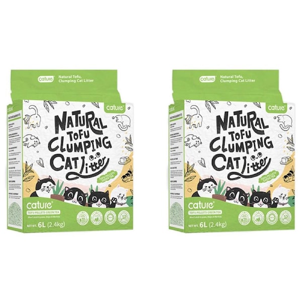 2x Cature 6L/2.4kg Natural Tofu Clumping Cat Litter Pellets Green Tea Flushable