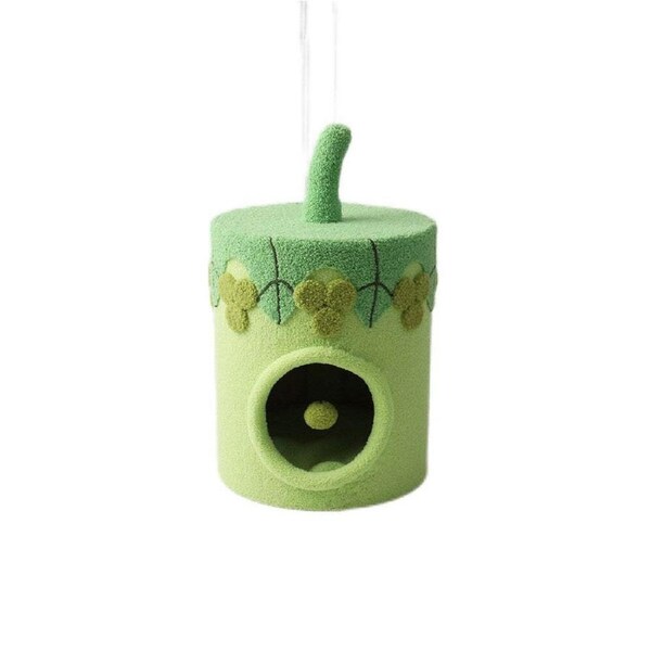 Catio Grape Pet/Cat House Cave Bed Sleeping Nest w/ Plush Play Ball Toy Green