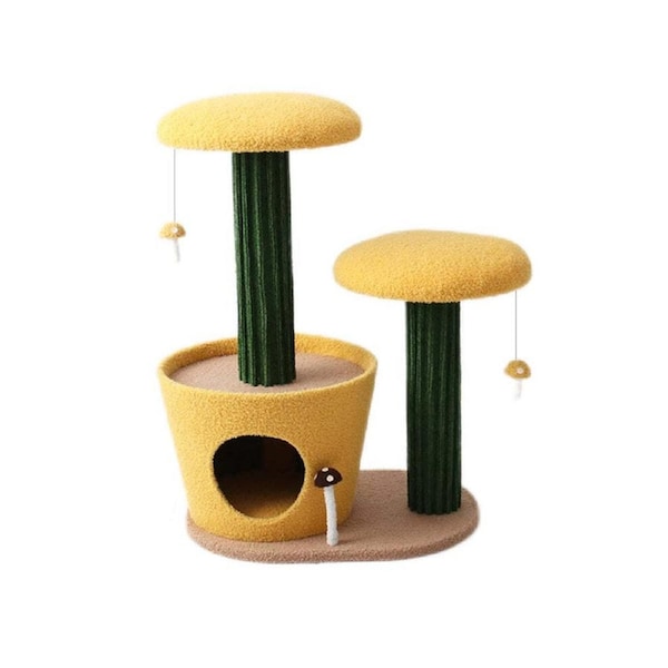 Catio 2-Level Yellow Mushroom Pet Cat Scratching Tree Furniture Post Scratcher