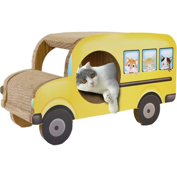 Zodiac Pet Cat 61x35cm Scratcher Toy Play Scratching Furniture House Yellow Bus