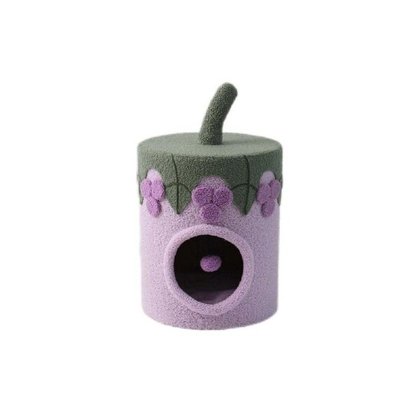 Catio Grape Pet/Cat House Cave Bed Sleeping Nest w/ Plush Play Ball Toy Purple