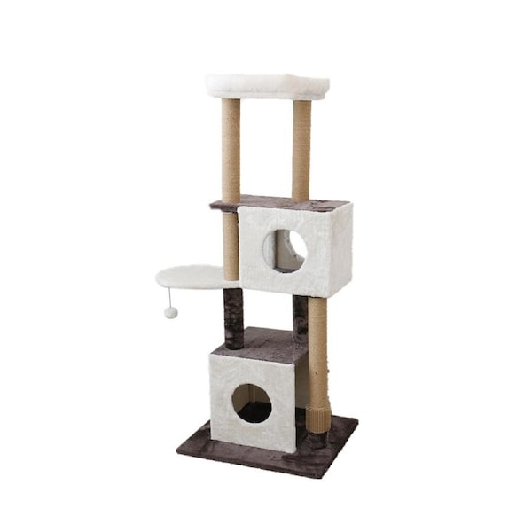 Catio Deluxe 141cm Multi-Function 3-Level Dual Pet Cat Scratching Tree Post WHT