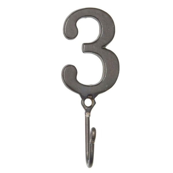 Orwell 11cm Number Hook Home Decor Wall Hanging Organiser/Storage No. 3/Three BK