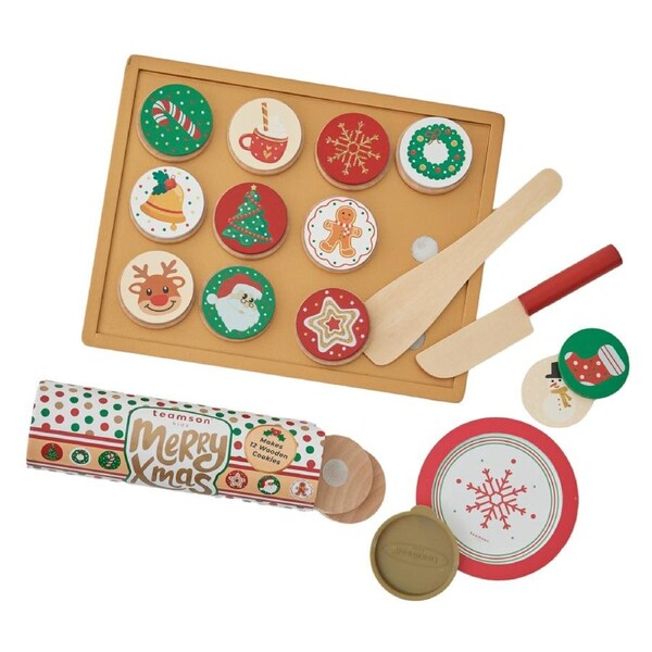 Teamson Kids Cuttable Christmas Cookie Play Food Set Sliceable Pretend Treats