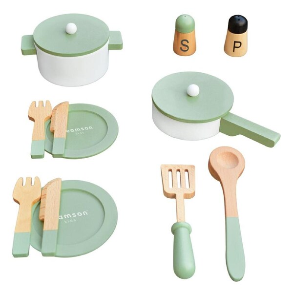 Teamson Kids - Little Chef Frankfurt Wooden Cookware play kitchen accessories - Green