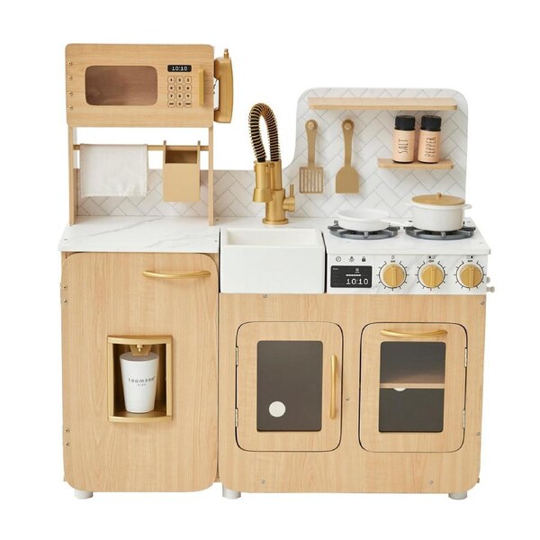 Teamson Kids Little Chef Cyprus Wooden Play Kitchen Set with Accessories, Oak/White