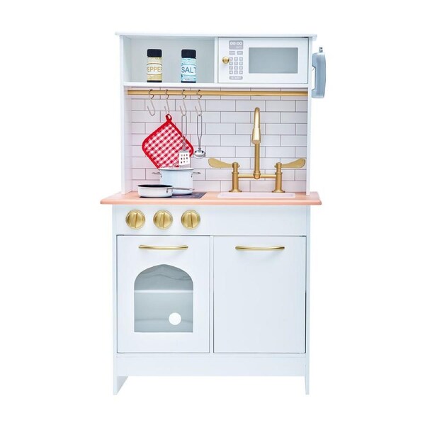 Teamson Kids Little Chef Boston Farmhouse Wooden Play Kitchen, White/Wood