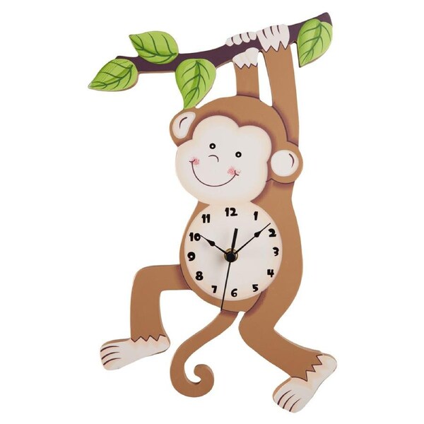 Fantasy Fields Sunny Safari Monkey Kids Wall Clock Nursery Room Decor, Brown