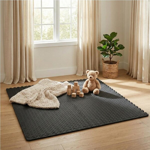 BoPeep 4Pcs Kids Play Mat EVA Interlocking Tiles 60x60cm Black