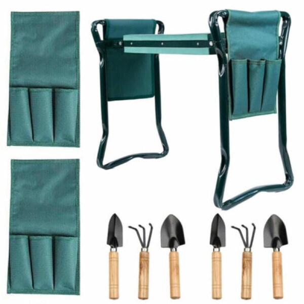 Gardening Work 6 Tools 2 Pouches 2 in1 Garden Kneeler Pad Seat Stool