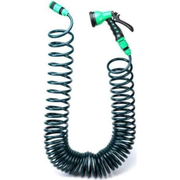15m Coil Garden Hose Set Recoil 7 Spray Garden Hose With Spray Gun