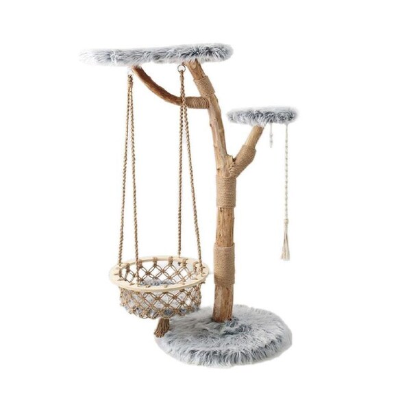 Cmisstree 151cm Modern Pet Cat Scratcher Tree Scratching Post w/ Hanging Hammock