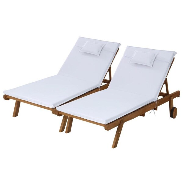 Sun Lounge Wooden Outdoor Furniture Bed Wheel Patio White - 2 Seater