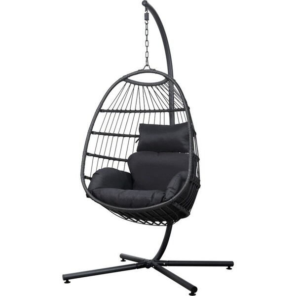 Egg Swing Chair Hammock Outdoor Furniture Hanging Wicker Seat - Black