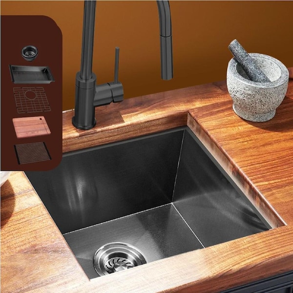 Simplus 45x45CM Kitchen Sink Set Stainless Steel Laundry Single Bowl Basin Black