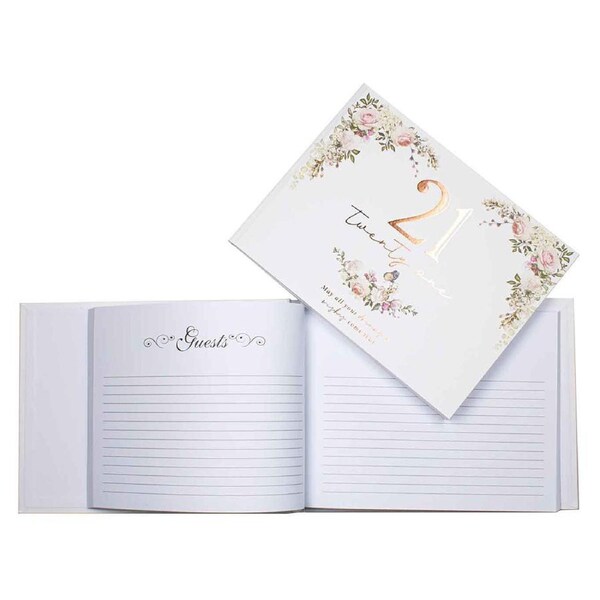 21St Floral Guest Signing Book With Rose Gold Text 23x18cm Birthday Keepsake
