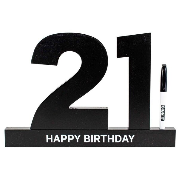 21th Black Signature Block w/Silver Text Novelty Birthday Message Party Statue