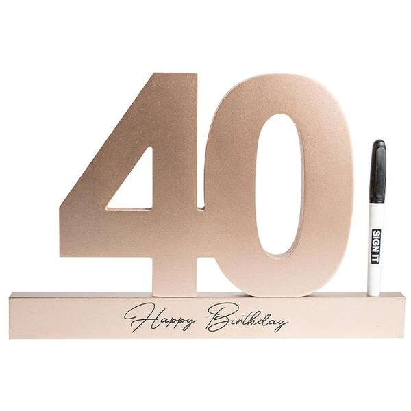 40th Rose Gold Signature Block Novelty Birthday Message Party Statue Set