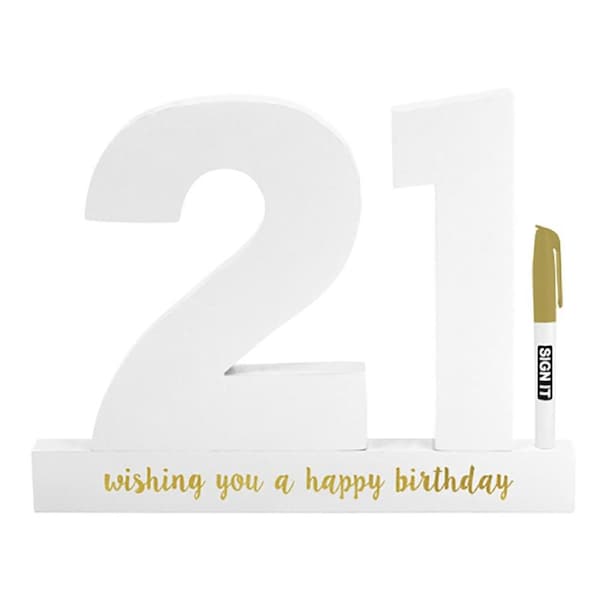 21st White Signature Block Gold Foil Novelty Birthday Message Party Statue