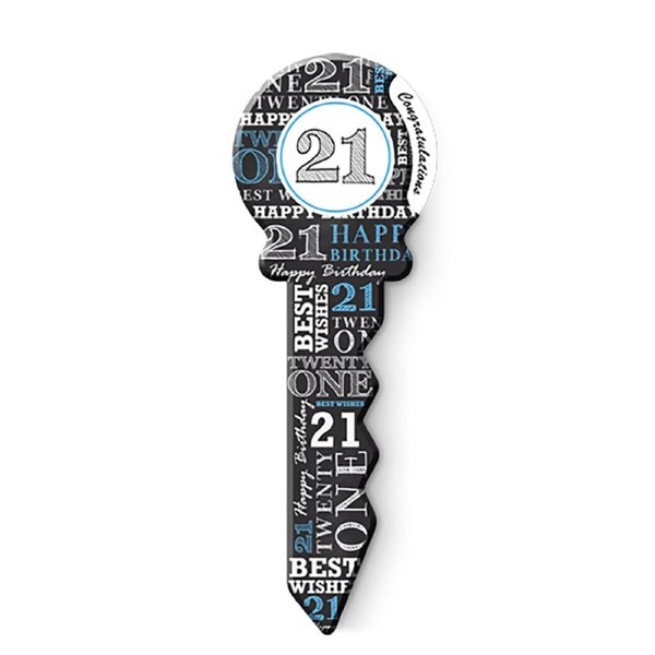 Small 21st Birthday Big Key Blue Fun Novelty Celebration Message Gift Set