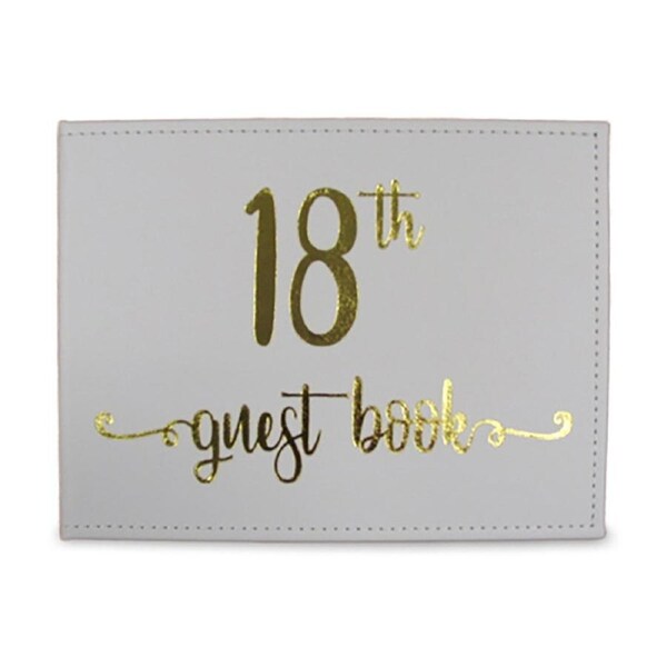 Guest Book 18th Gold Text 23x18cm Novelty Birthday Party Signature Pad Set
