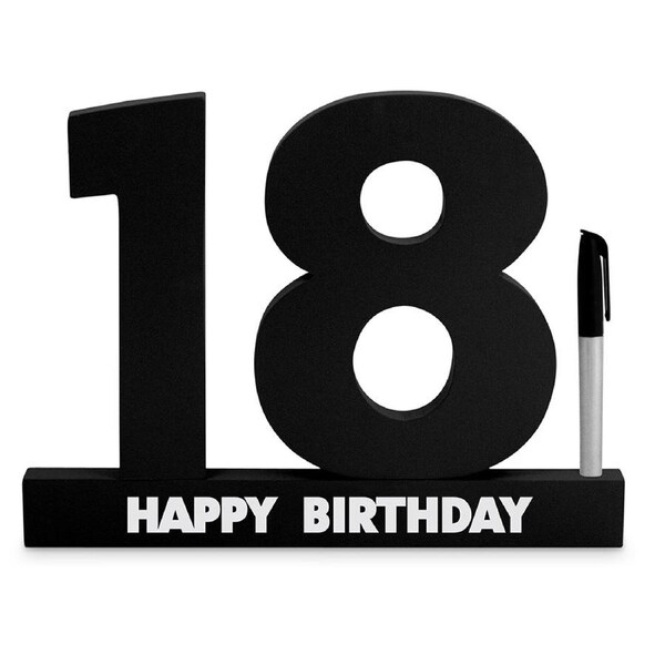 18th Black Signature Block w/Silver Text Novelty Birthday Message Party Statue