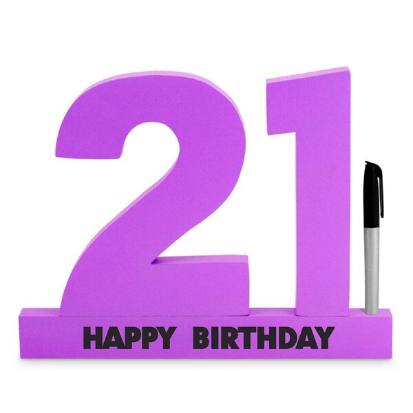 21st Purple Signature Block Novelty Birthday Celebration Message Party Statue