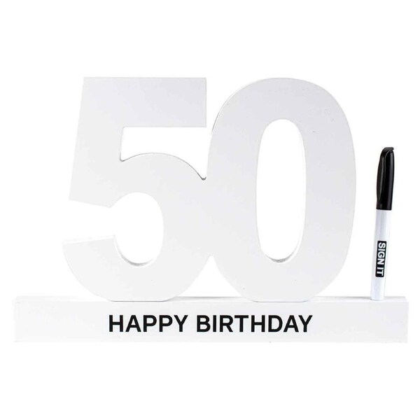 50th Birthday Signature Block White Birthday Celebration Message Party Statue