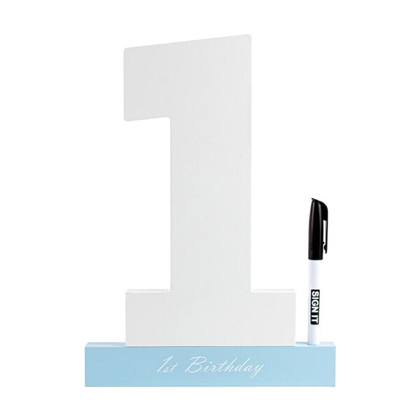 1st Birthday Blue Signature Block Novelty Celebration Message Gift Set Keepsake