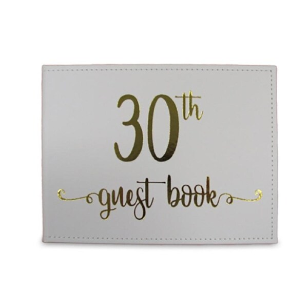 Guest Book 30th Gold Text 23x18cm Novelty Birthday Party Signature Pad Set