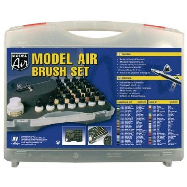Vallejo Model Air - 29 Basic colours set +Airbrush Plastic Case