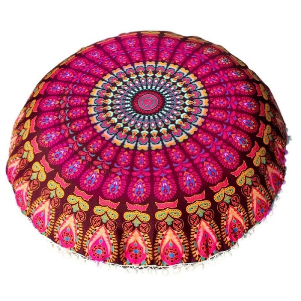 Large Mandala Floor Pillow Cover Cushion Cover Hot Pink