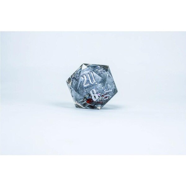 Sirius Dice - Silver Ink; Silver Glitter; Red and Green Snowflakes D20 Snow Globe