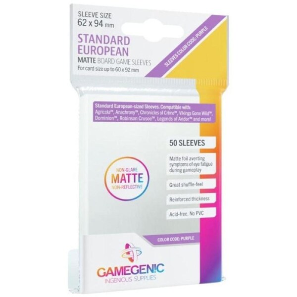 Gamegenic Matte Board Game Sleeves - Standard European Sized (62mm x 94mm) (50 Sleeves Per Pack)