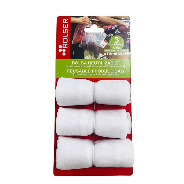 3pc Rolser Resuable Mesh Produce/Shopping/Grocery Drawstring Bags 30x35cmWhite