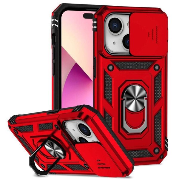 For iPhone 15 Case Tough Protective Slide Camera Cover Magnetic Ring Holder Red