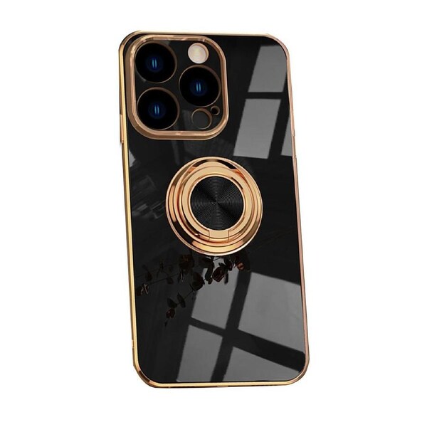 For iPhone 15 Pro Max Case Electroplating Luxury Kickstand Ring Holder Black
