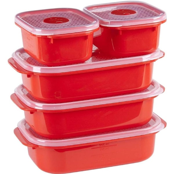 Decor Microsafe Oblong Set, Microwaveable Plastic Container Lunch Food Storage Pack of 5 Pieces