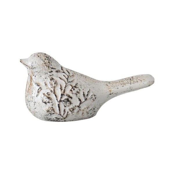 Willow & Silk Paperweight Resting Bird Cast Iron 15cm White Embossed