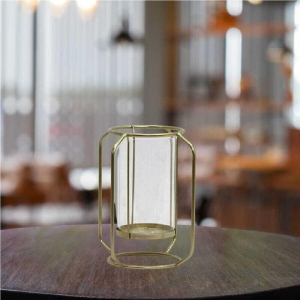 Willow & Silk Golden 24cm Metal/Glass Floating Pillar Candle Holder