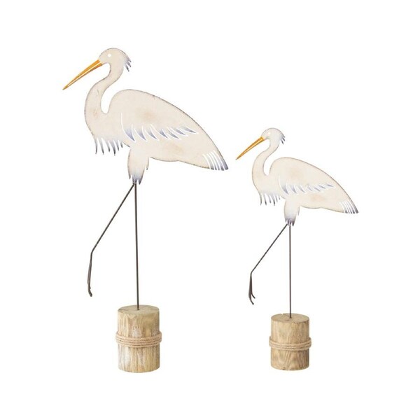 Metal 49cm/37cm Set of 2 Heron Bird On Base Ornament