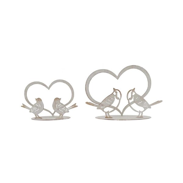 Set of 2 White 20/15cm Lovebirds Heart Table Decor/Ornament