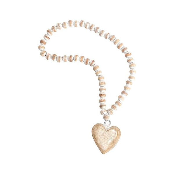 Willow & Silk Handmade 60cm White Wooden Beads Necklace w/ Heart Ornament